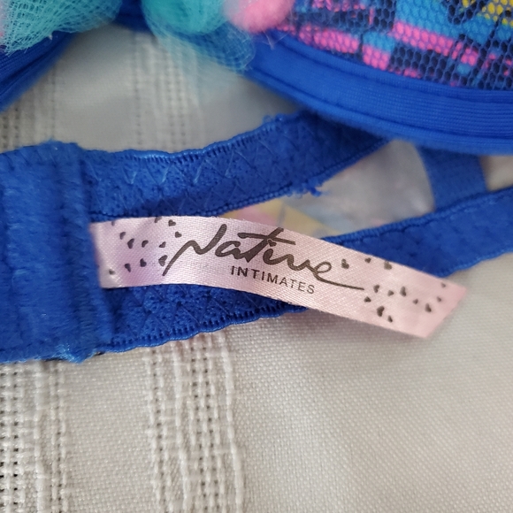 Native Intimates Rave Bra 36B /  Blue Pink Beads Boom radio Print Push Up bra - Picture 3 of 11